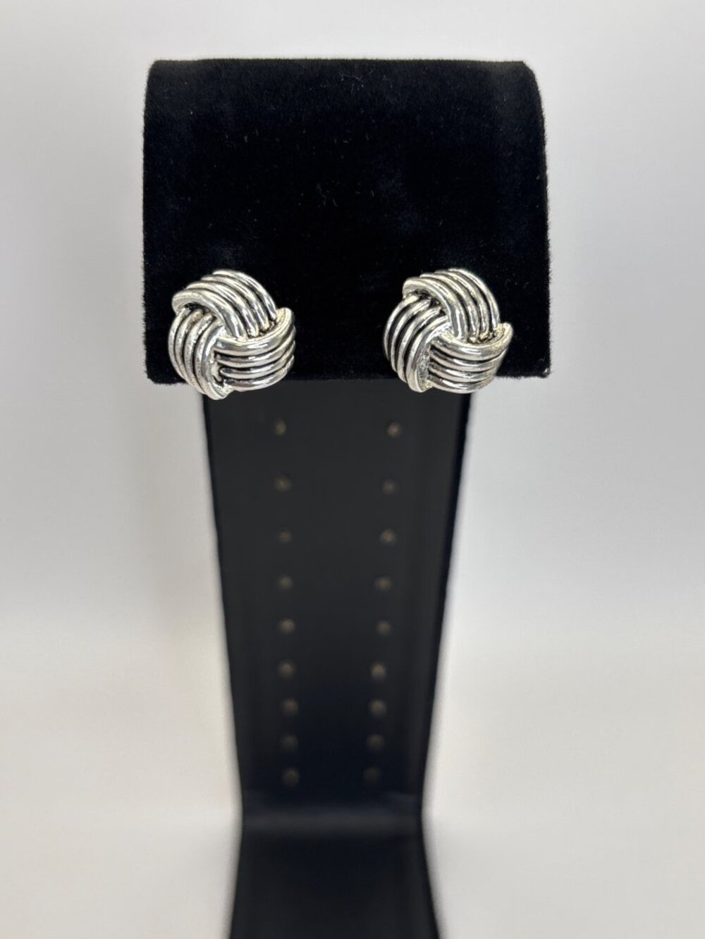 Silver Tone Woven Love Knot Stud Clip On Earrings